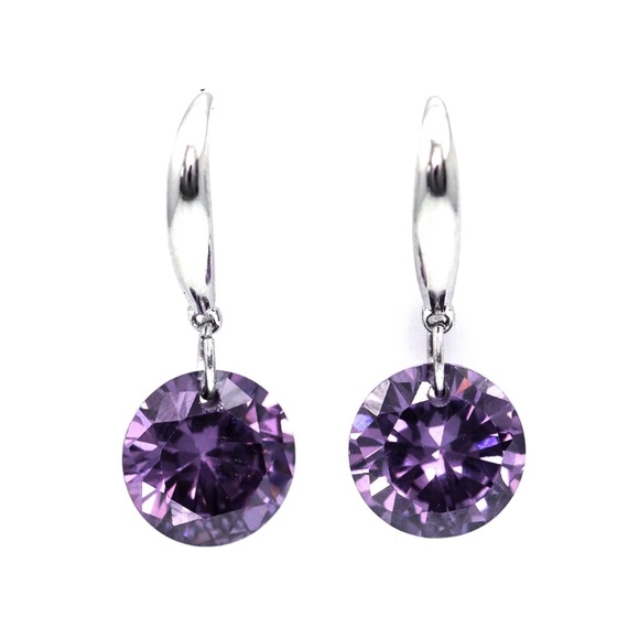 925 Stamped 8mm Purple CZ Drop Earrings - Picture 4 of 7